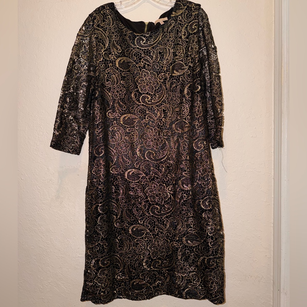Floral Paisley Lace Dress Black and Gold - Picture 6 of 10